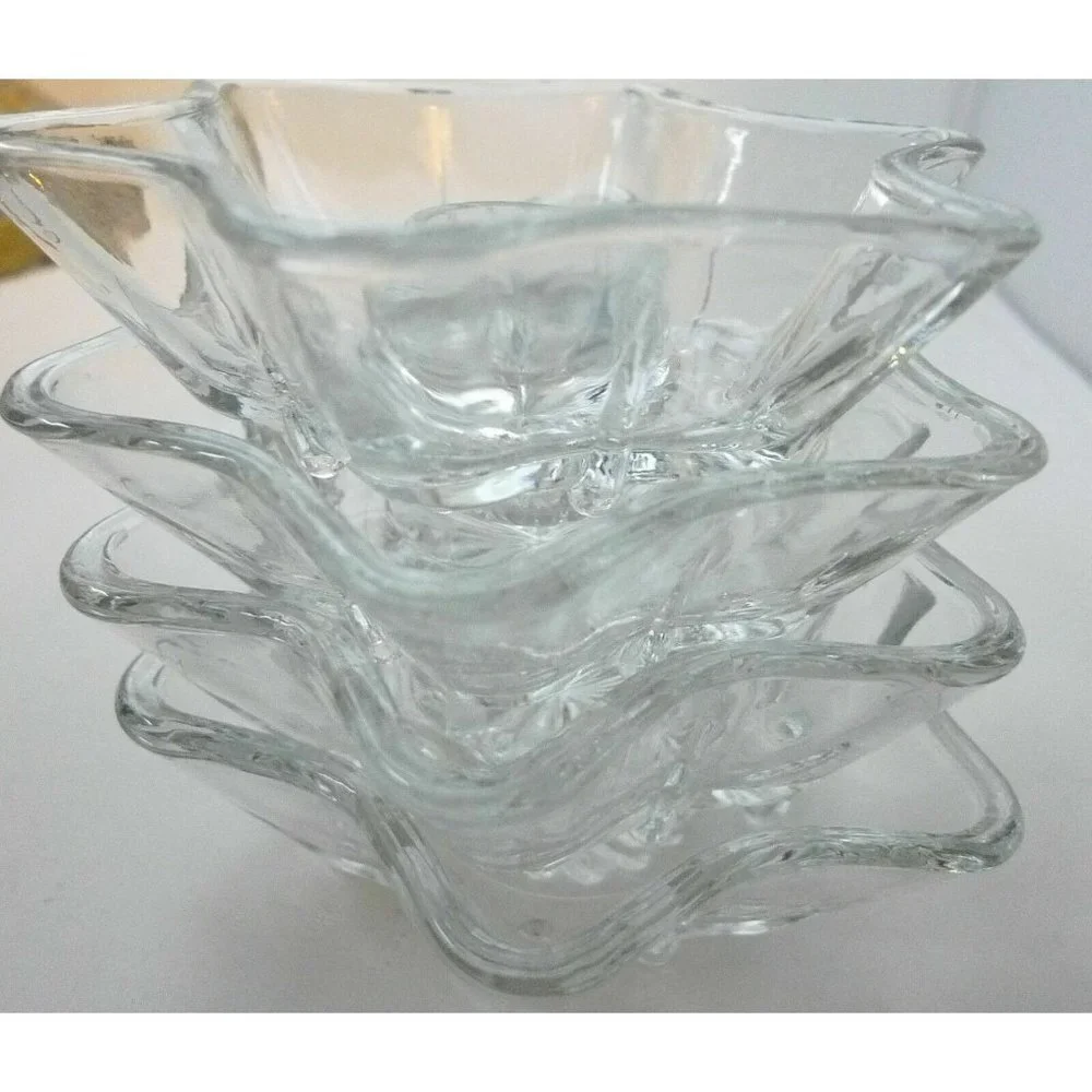 Set of 4 Candle holders Star-Shaped Clear Glass 6-points Taper Vintage